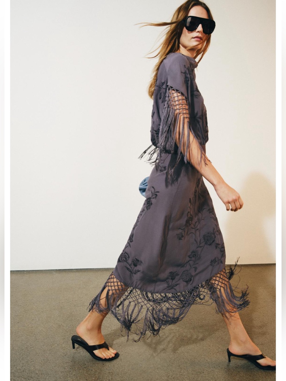 ZARA ZW COLLECTION EMBROIDERED FRINGE DRESS